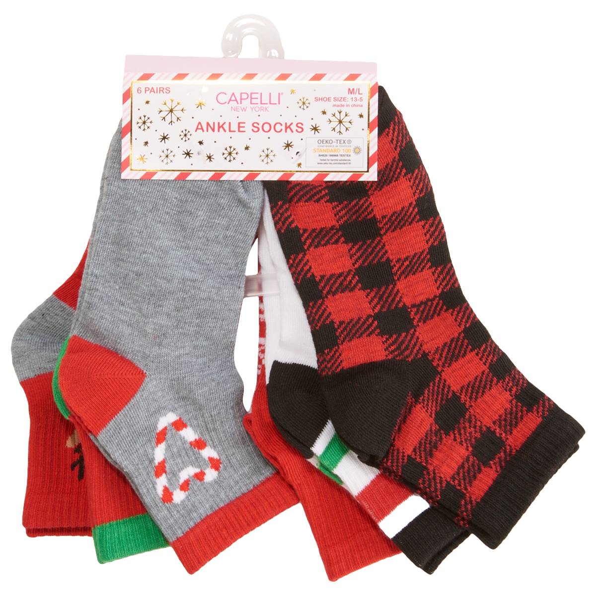 Girls Capelli(R) New York 6pk. Christmas Ribbed Ankle Socks