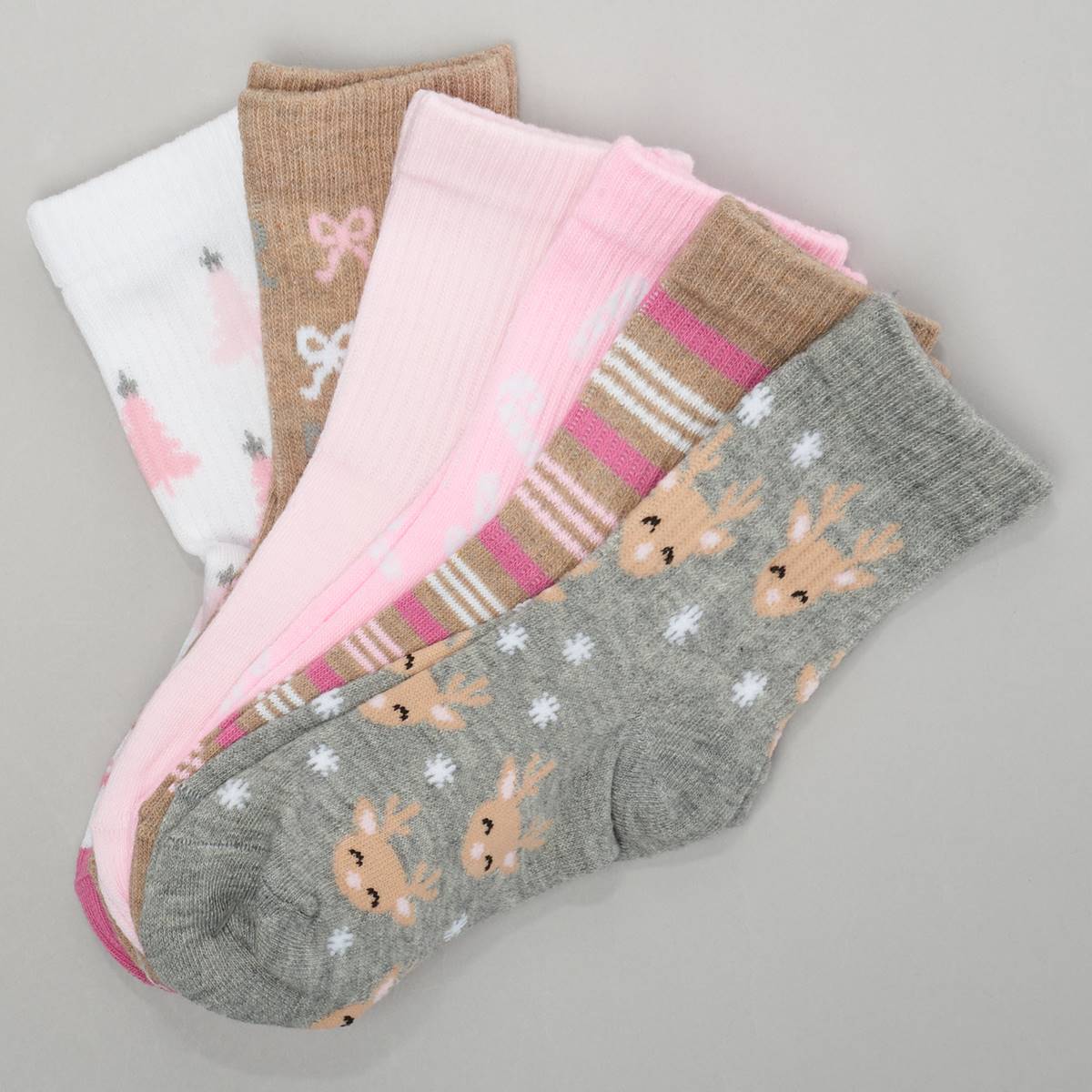 Girls Capelli(R) New York 6pk. Pretty Reindeer Winter Crew Socks