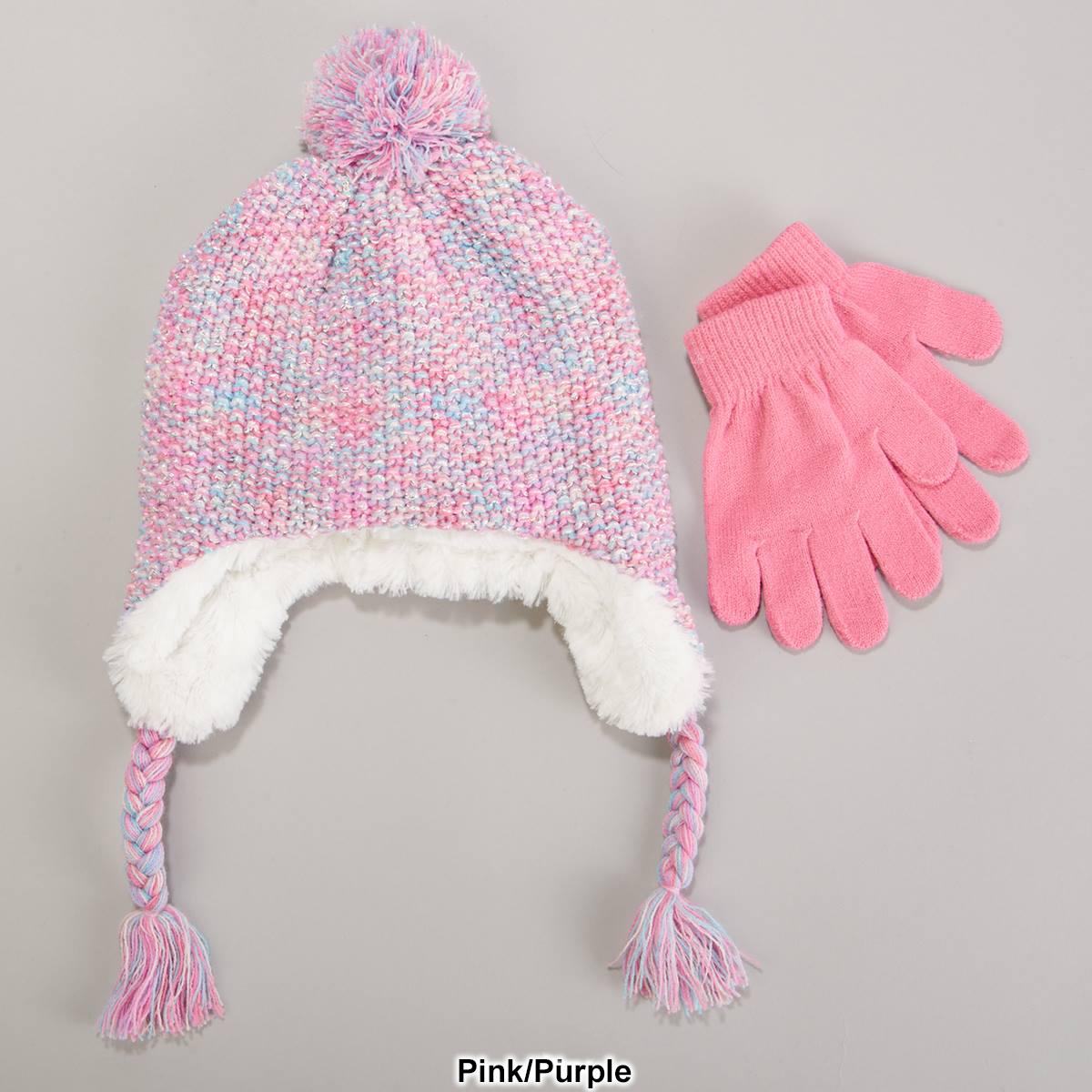 Girls Capelli(R) New York Space Dye Earflap Hat & Gloves Set