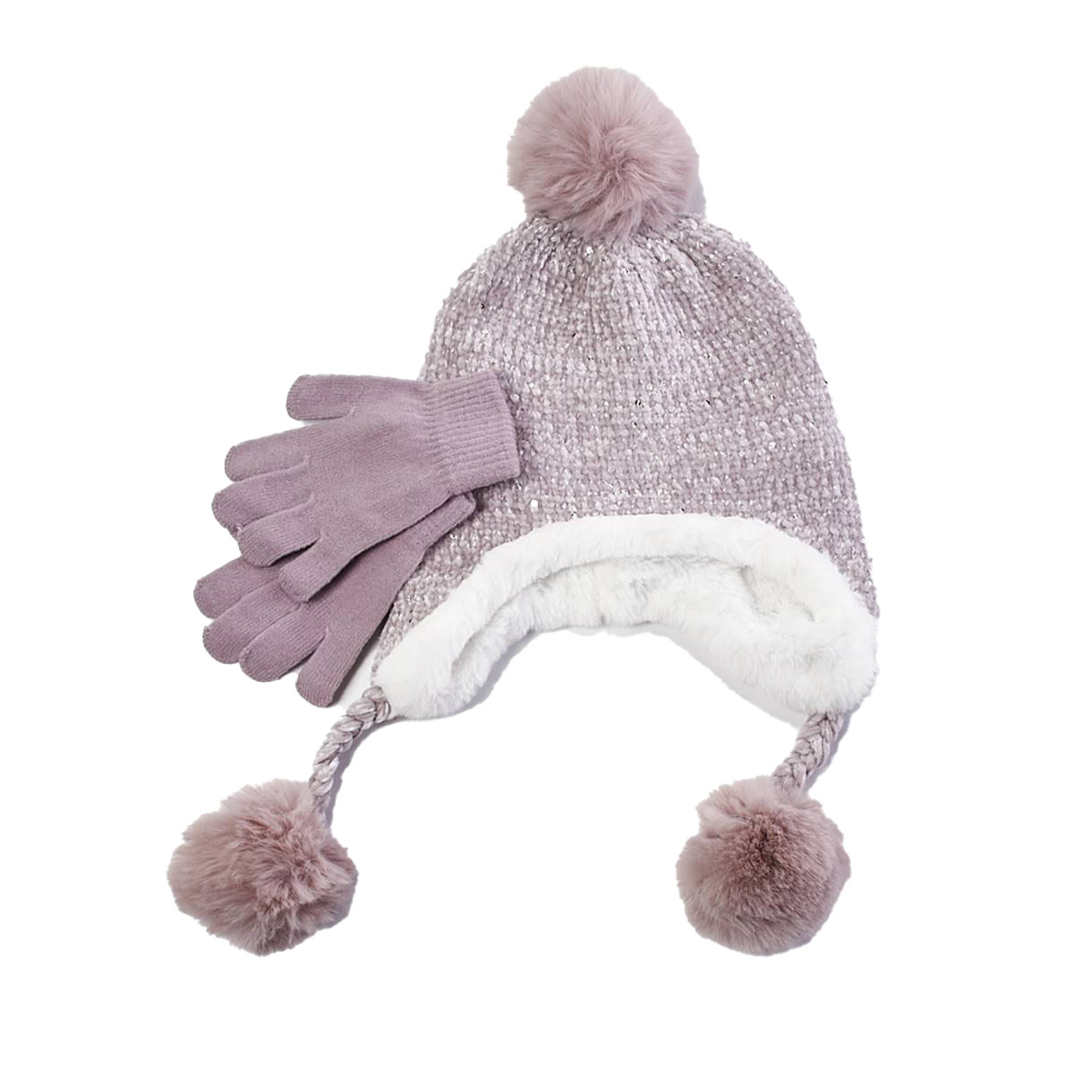 Girls Capelli(R) New York Chenille Laplander Hat & Gloves Set