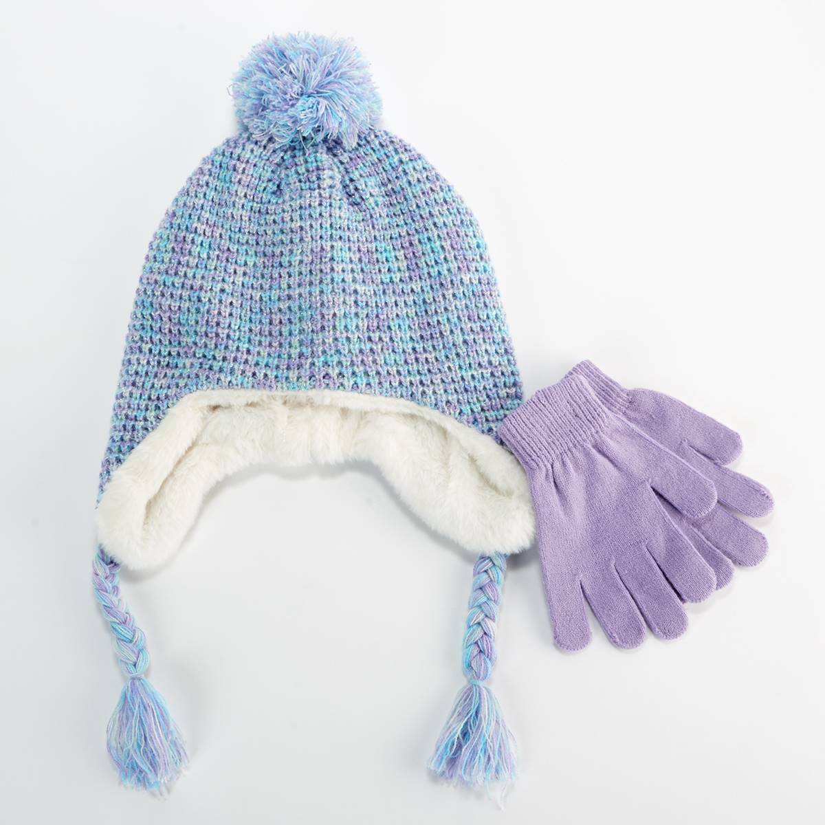 Girls Capelli(R) New York Waffle Laplander Hat & Gloves Set