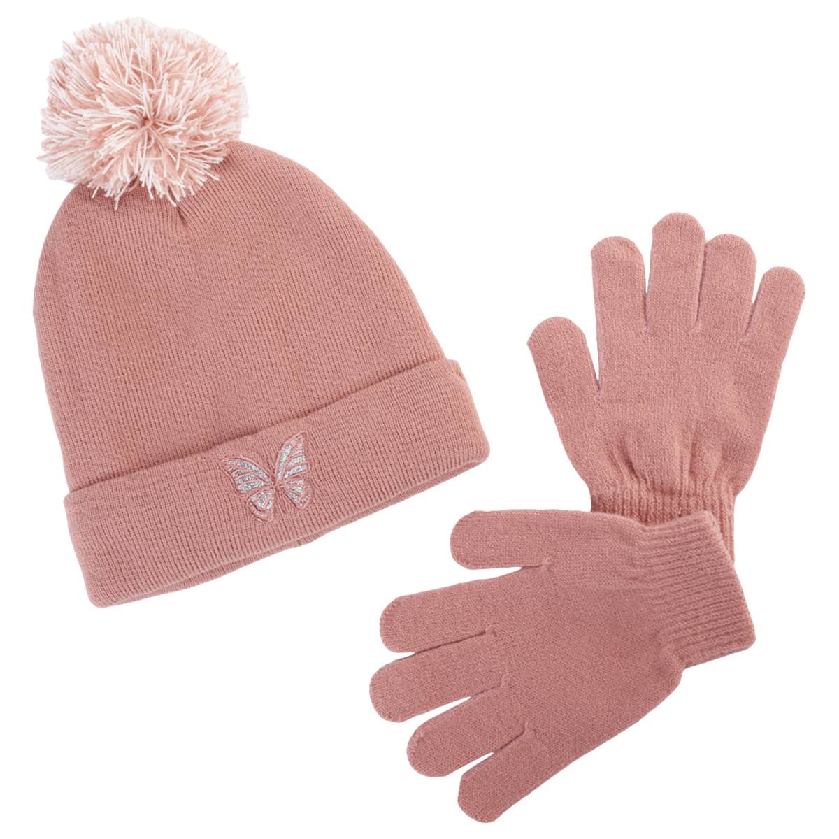 Girls Capelli(R) New York Butterfly Embroidered Hat & Gloves Set