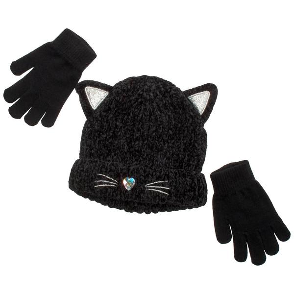 Girls Capelli(R) New York Chenille Kitty Beanie w/ Gloves