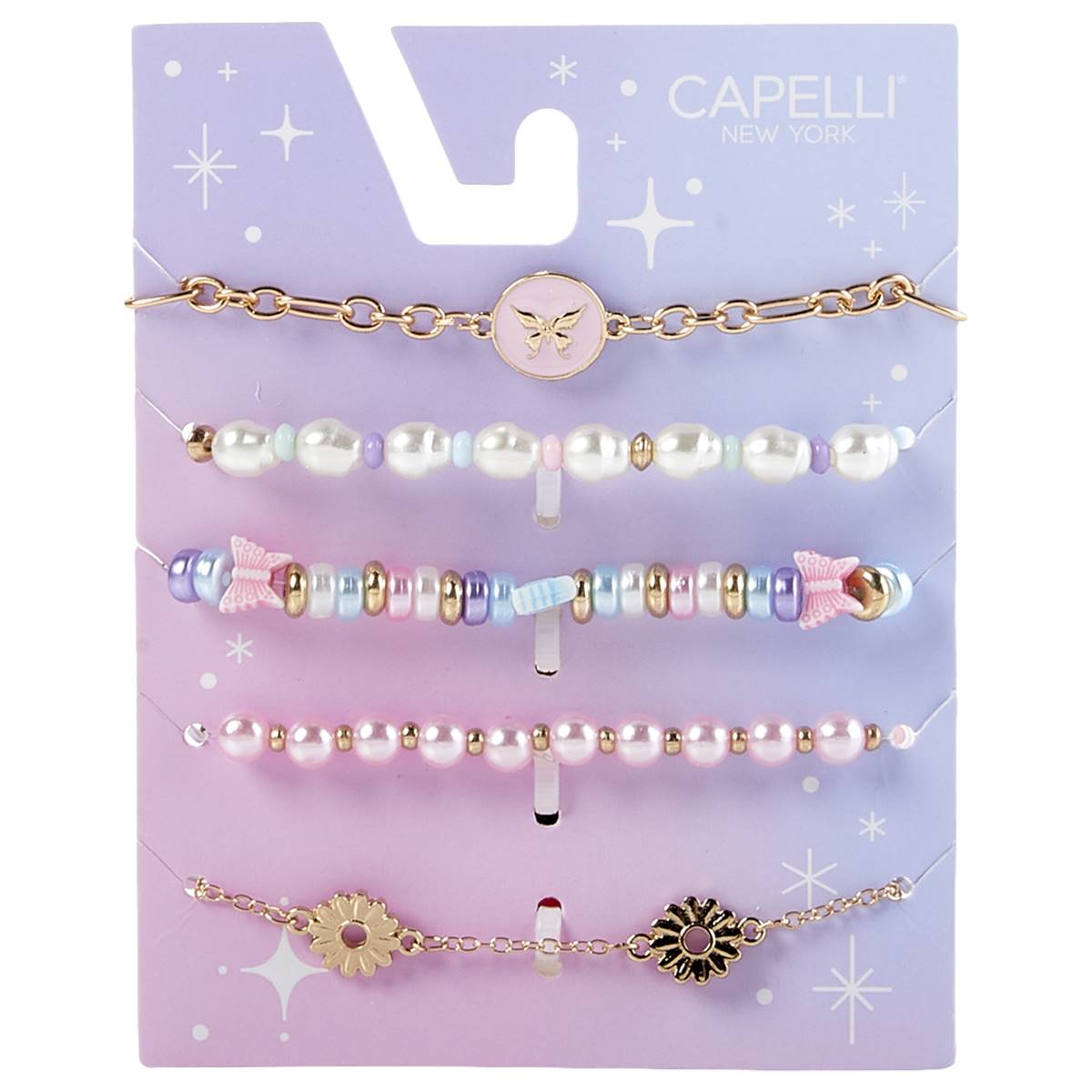 Girls Capelli New York 5pc. Butterflies & Pearls Mixed Bracelets
