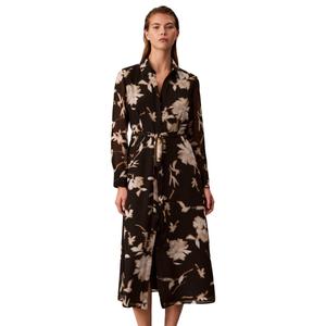 Womens Calvin Klein Long Sleeve Tie Waist Floral Shirtdress