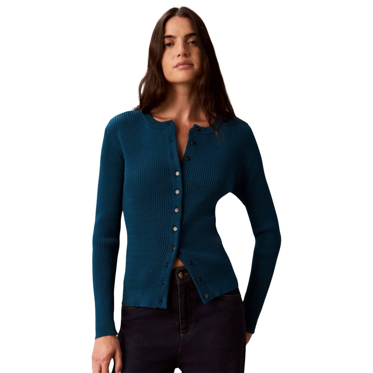 Womens Calvin Klein Long Sleeve Button Front Rib Knit Cardigan