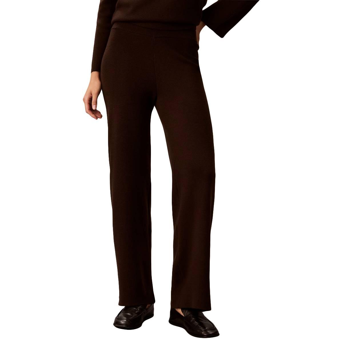 Calvin Klein Women's Pull-On High-Rise Wide-Leg Sweater Pants - Dark Coffee