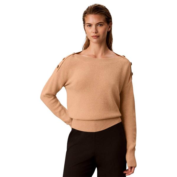Womens Calvin Klein Long Sleeve Boat Neck Button Detail Sweater