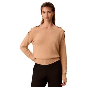 Womens Calvin Klein Long Sleeve Boat Neck Button Detail Sweater
