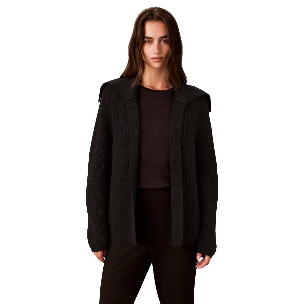 Calvin Klein Women's Open-Front Collared Wool-Blend Cardigan - Black
