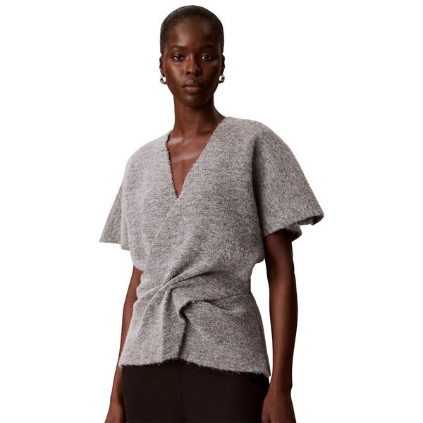 Womens Calvin Klein Short Sleeve Twist Front V-Neck Sweater