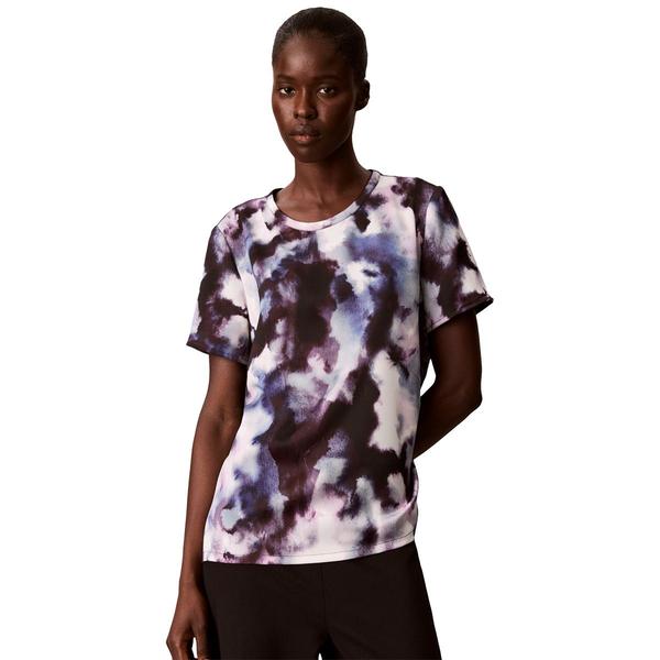 Womens Calvin Klein Short Sleeve Satin Floral Blouse