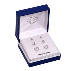3pr. CZ Round & Open-Heart Stud Earrings Set