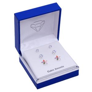Silver-Tone 3pr. Rectangle CZ Stud Earrings