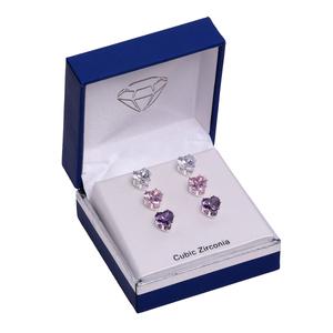 Silver-Tone CZ Heart-Shaped Trio Earrings