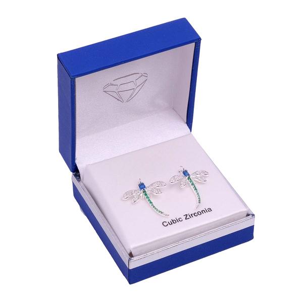 Silver-Tone CZ Dragonfly Drop Earrings