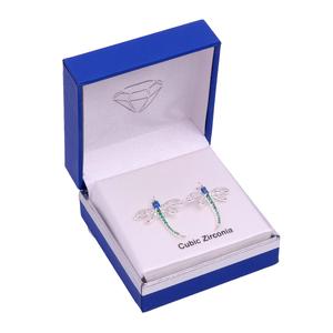 Silver-Tone CZ Dragonfly Drop Earrings