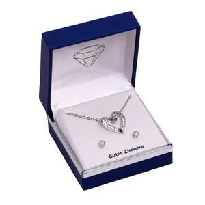 Silver-Tone CZ Looping Heart Pendant & Earring Set