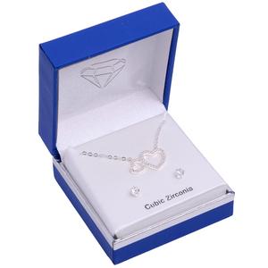 Silver-Tone CZ Heart Pendant & Earring Set