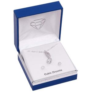 Silver-Tone CZ Music Note Pendant & Earring Set