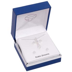 Silver-Tone CZ Vintage Cross Pendant &  Earring Set