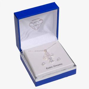 Silver-Tone Baguette CZ Cross Pendant & Earring Set