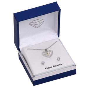 Silver-Tone CZ Open Heart Pendant & Earring Set