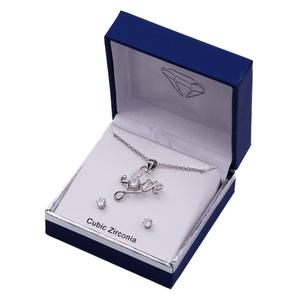 Silver-Tone CZ Love Pendant & Earring Set