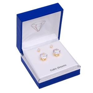 Gold-Tone CZ Stud Earring Duo Set