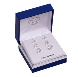 Silver-Tone CZ Multi-Size Trio Stud Earring Set