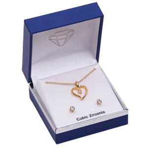 Gold-Tone CZ Heart Pendant & Earring Set