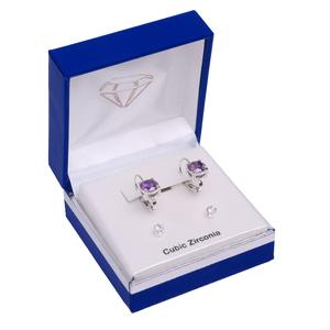 Silver-Tone Amethyst CZ Leverback Duo Earrings