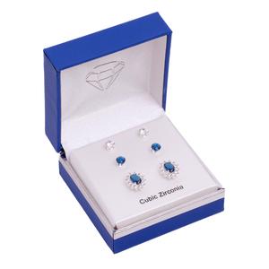Silver-Tone 3pr. Stud CZ Earring Set