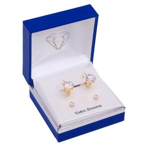 Gold-Tone Round CZ Earring Duo Set