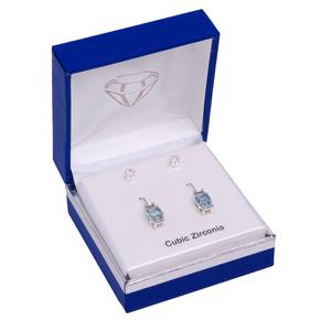 Silver-Tone Clear & Blue CZ Duo Earring Set