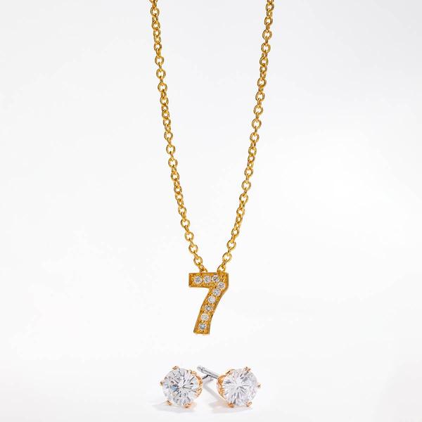 Gold-Tone CZ Lucky Number 7 Pendant & Earring Set