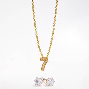 Gold-Tone CZ Lucky Number 7 Pendant & Earring Set