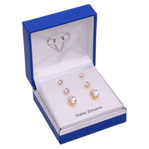 Gold-Tone Oval CZ Earring Trio Set