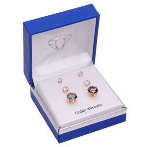 Gold-Tone Dark Mystic CZ Earring Trio Set