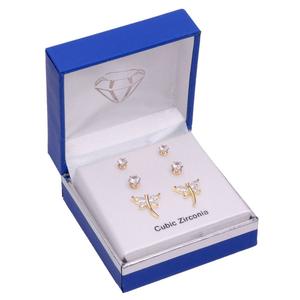 Gold-Tone CZ Dragonfly Earring Trio Set