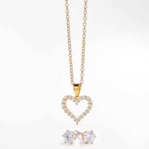Gold-Tone CZ Heart Pendant & Earrings Set