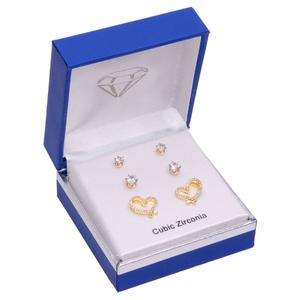 Gold-Tone CZ Hearts Earring Trio Set