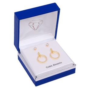 Gold-Tone CZ Eternity Circle Drop Stone Duo Earring Set