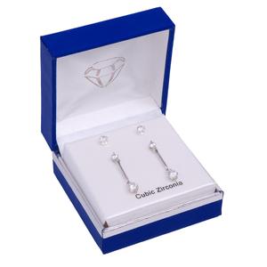 Silver-Tone CZ Linear Earring Duo Set