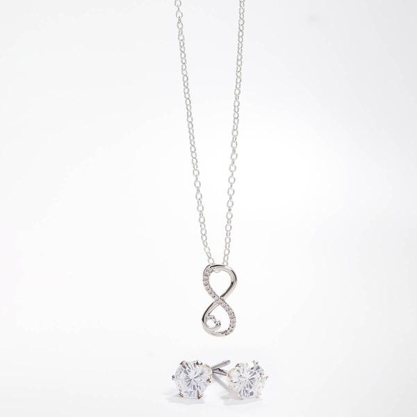 Silver-Tone CZ Infinity Necklace & Earring Set