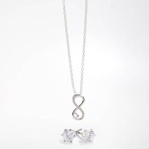 Silver-Tone CZ Infinity Necklace & Earring Set