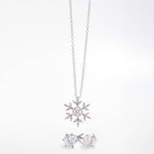 Silver-Tone CZ Snowflake Pendant & Earring Set