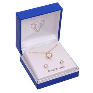 Gold-Tone CZ Solitaire Pendant & Earring Set