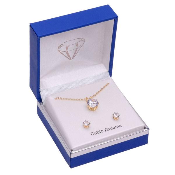 Gold-Tone CZ Solitaire Pendant & Earring Set