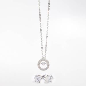 Silver-Tone CZ Pendant & Earring Set